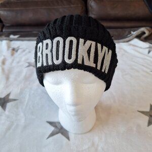 Brooklyn‎ New York Ski Cap Winter Hat Black Silver Sparkle Letters Stretch
